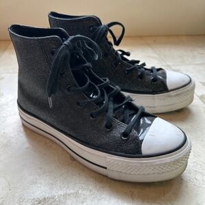 Converse All Star Chuck Taylor Platform Sneaker Black Glitter Women's Size 8